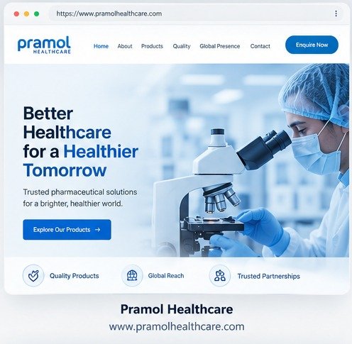 Pramol Healthcare website header and hero preview
